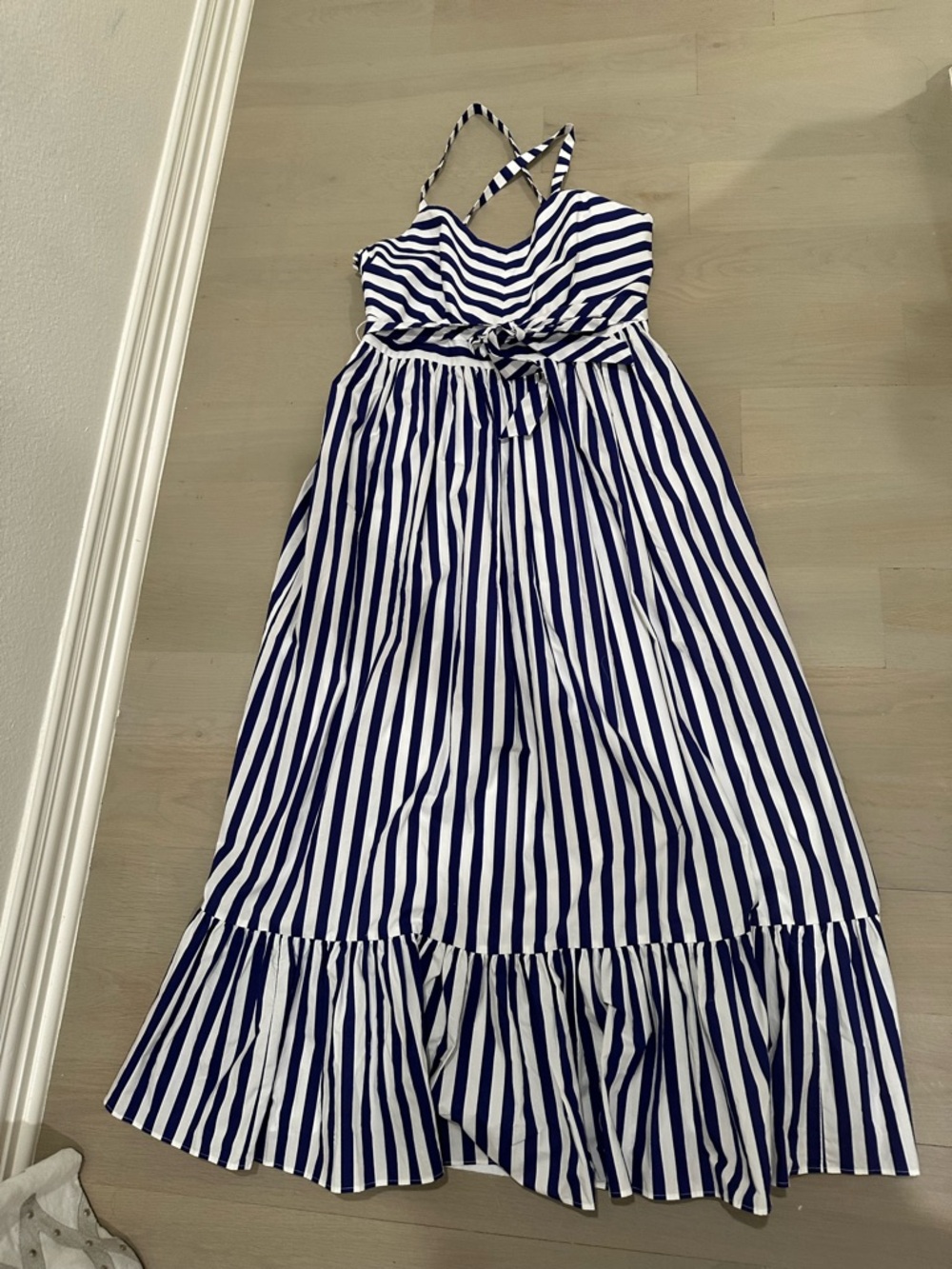 J. Crew Navy and White Striped Maxi Sundress